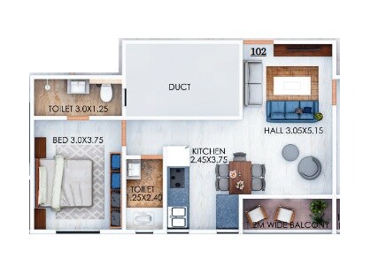 Floor plan of 2 BHK 704 Sq. Ft. Apartment in B Chavan Sada Sundaram Heights, Pune