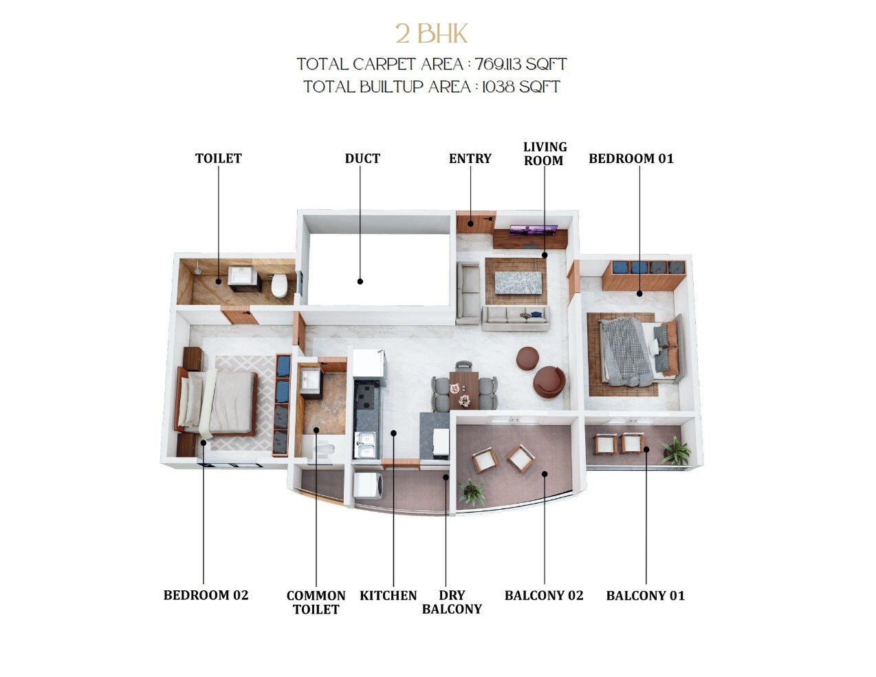 Floor plan of 2 BHK 769 Sq. Ft. Apartment in B Chavan Sada Sundaram Heights, Pune