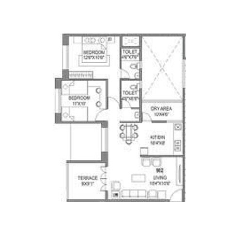 Floor plan of 2 BHK 1100 Sq. Ft. Apartment in B K Jhala Manjri Greens V, Pune