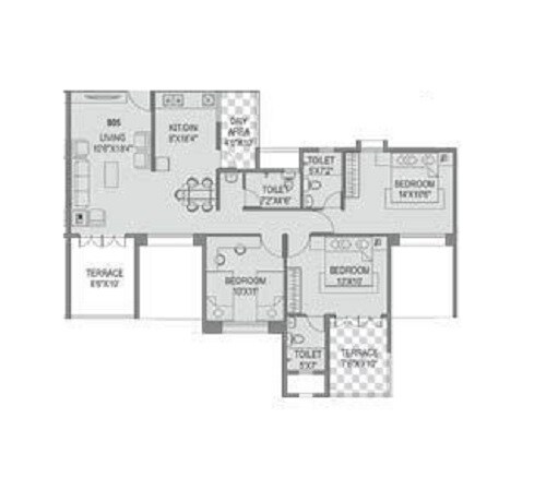 Floor plan of 3 BHK 1550 Sq. Ft. Apartment in B K Jhala Manjri Greens V, Pune