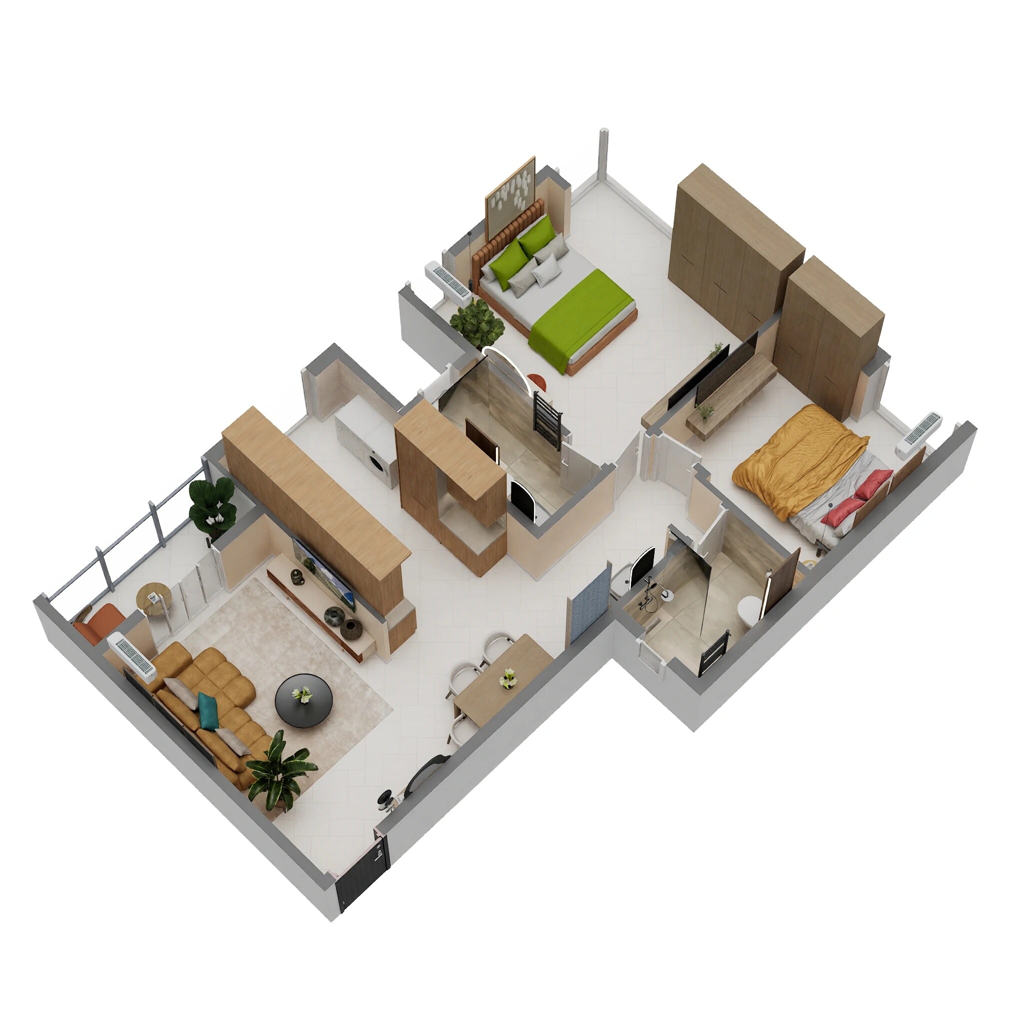 Floor plan of 2 BHK 750 Sq. Ft. Apartment in B U Bhandari Indrashri, Pune