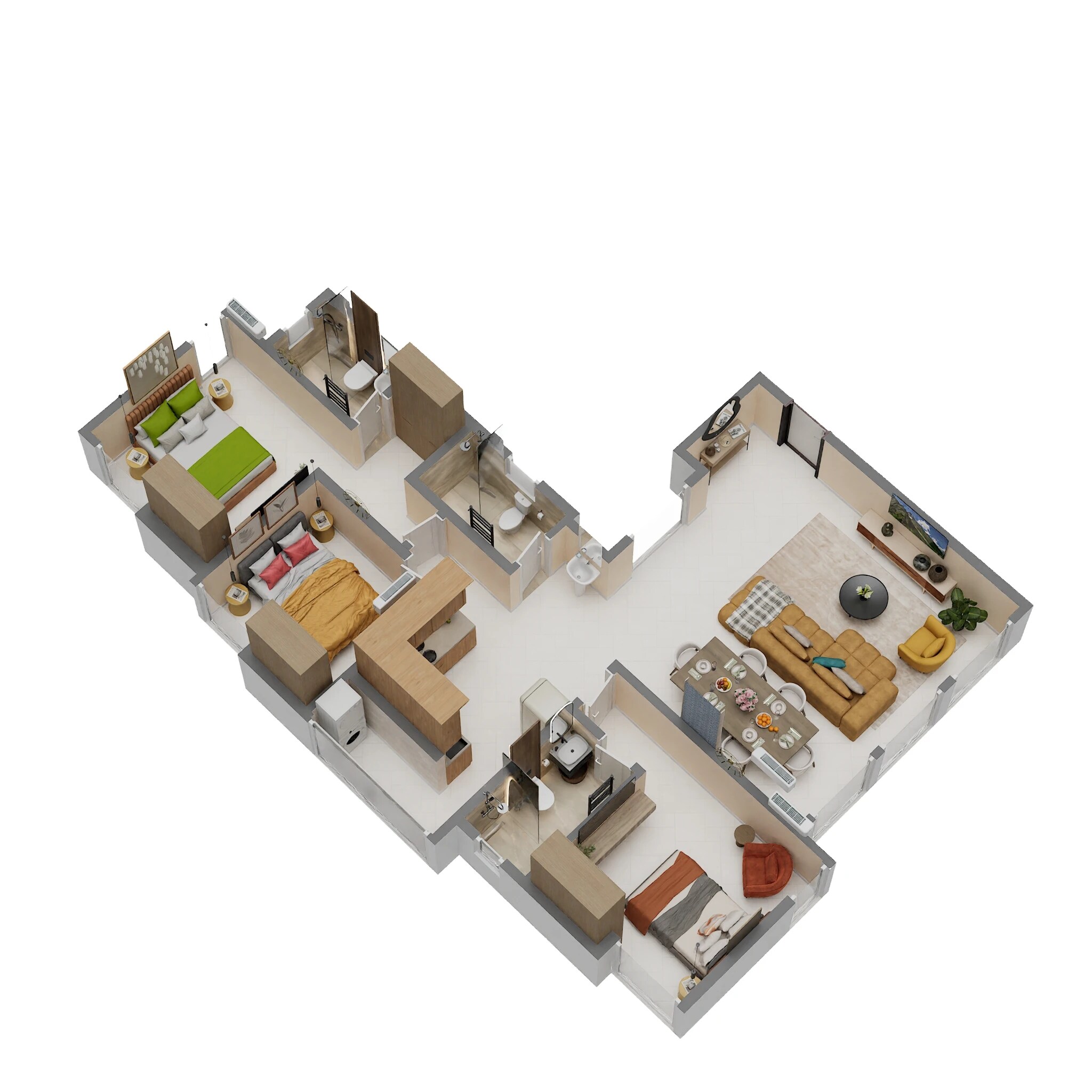 Floor plan of 3 BHK 1122 Sq. Ft. Apartment in B U Bhandari Indrashri, Pune