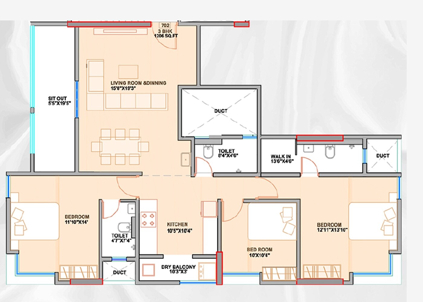 3 BHK 1206 Sq. Ft. Apartment