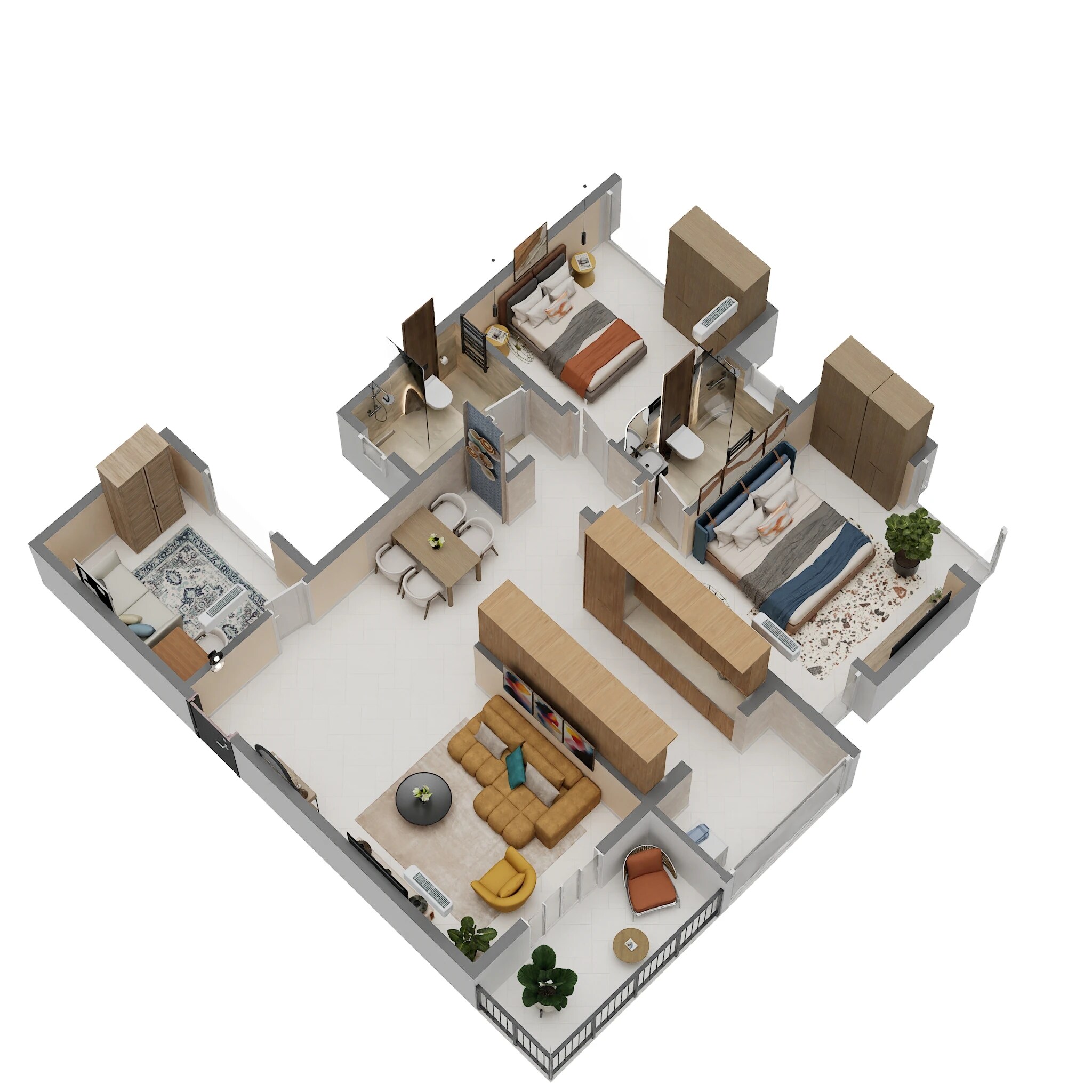 Floor plan of 3 BHK 943 Sq. Ft. Apartment in B U Bhandari Indrashri, Pune