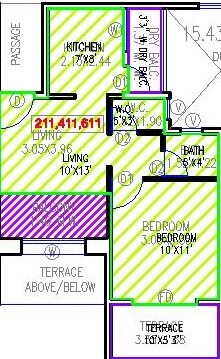 Floor plan of 1 BHK 452 Sq. Ft. Apartment in B K Jhala Manjri Greenwoods, Pune