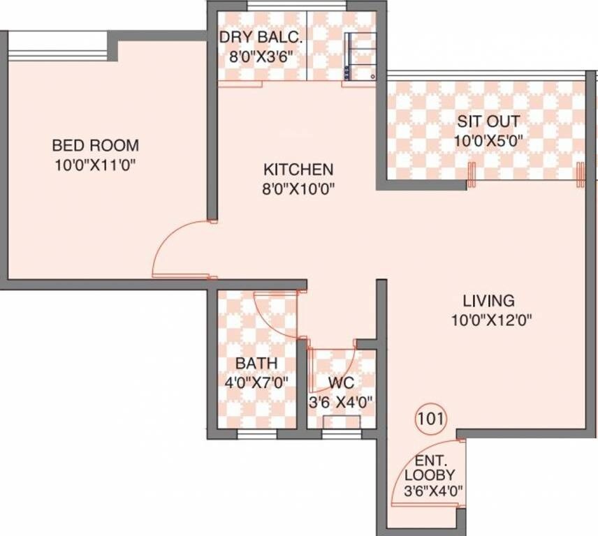 Floor plan of 1 BHK 484 Sq. Ft. Apartment in BA Iris, Pune