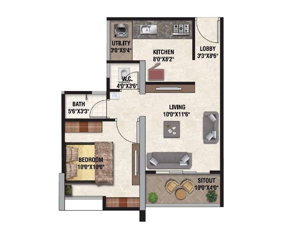 Floor plan of 1 BHK Apartment - 400 sq. ft. in Babar Classic Vista, Pune