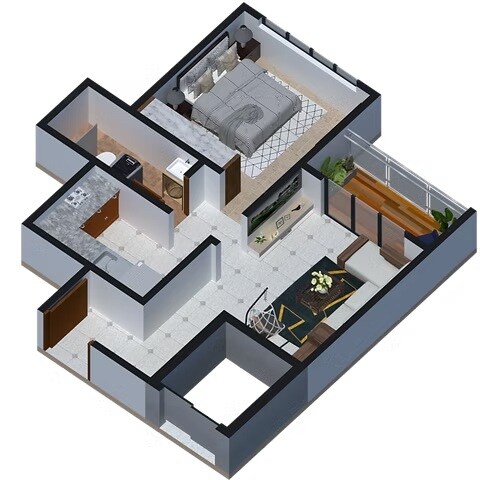 Floor plan of 1 BHK 408 Sq. Ft. Apartment in Bace Krishna Kunj, Pune