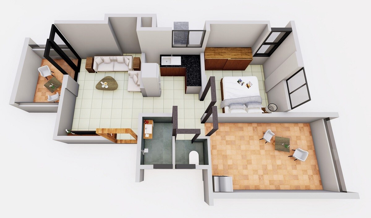Floor plan of 1 BHK 462 Sq. Ft. Apartment in Badhe Skyreen, Pune