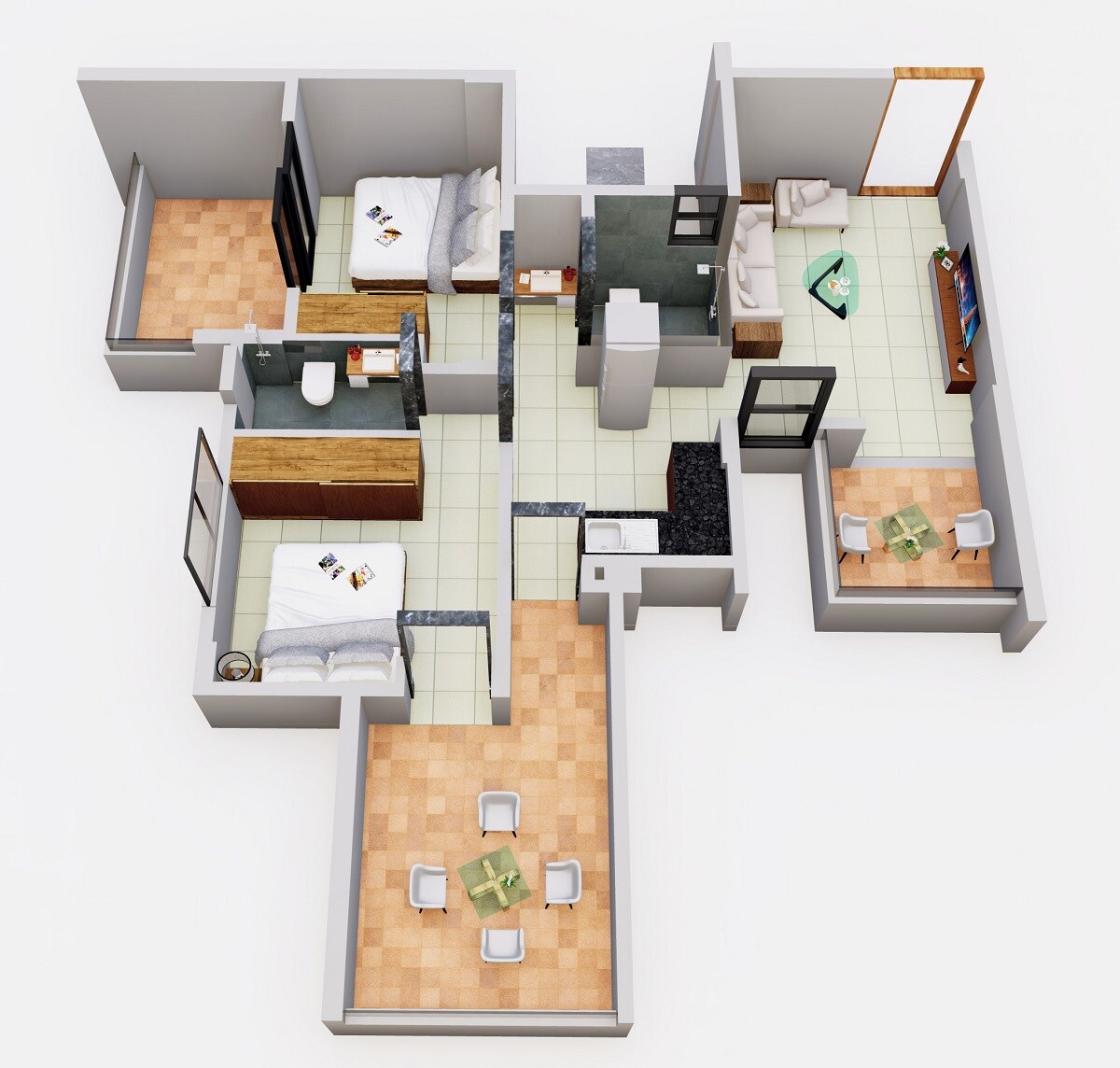Floor plan of 2 BHK 603 Sq. Ft. Apartment in Badhe Skyreen, Pune