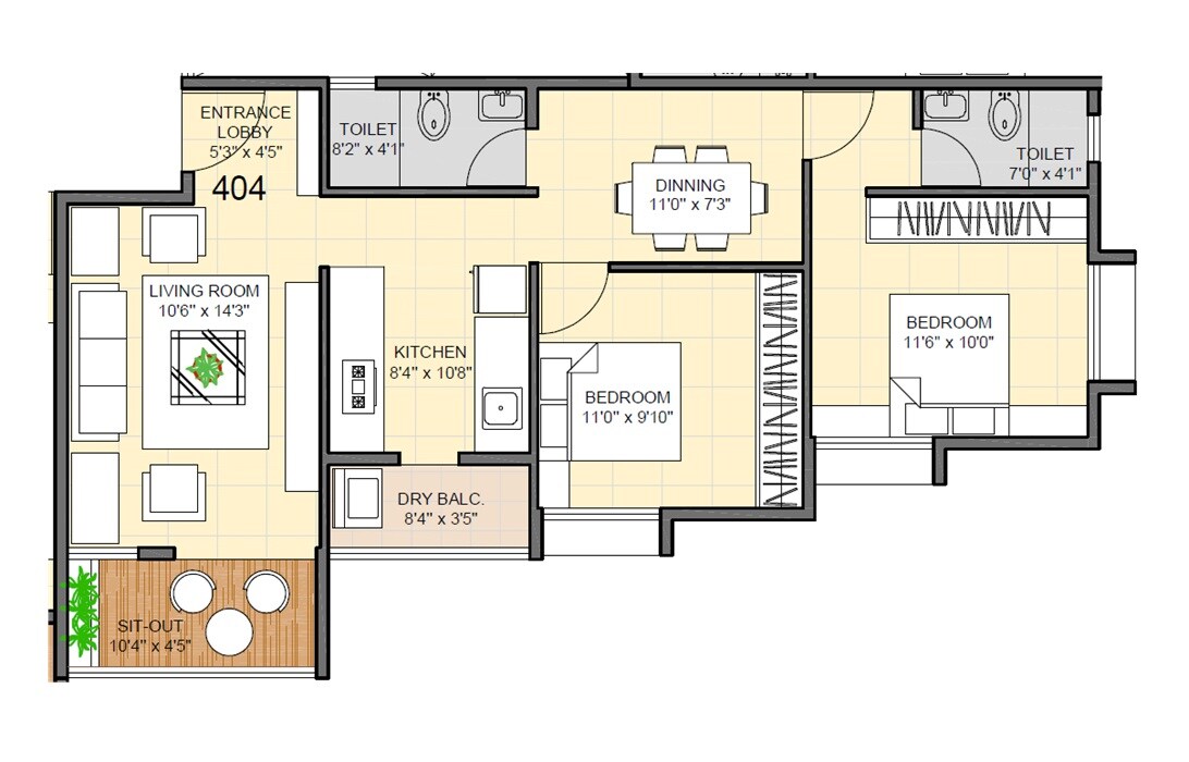 2 BHK 761 Sq. Ft. Apartment