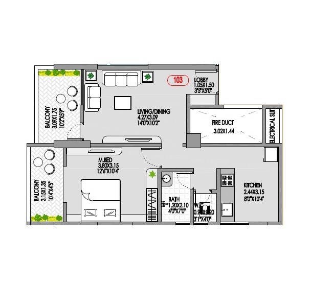 Floor plan of 1 BHK 567 Sq. Ft. Apartment in Badhekar Harshada CHS, Pune