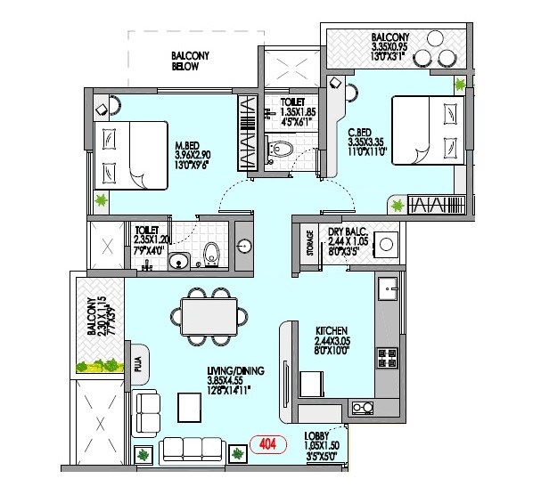 Floor plan of 2 BHK 793 Sq. Ft. Apartment in Badhekar Harshada CHS, Pune