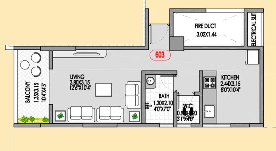 Floor plan of 361 Sq. Ft. Studio in Badhekar Harshada CHS, Pune