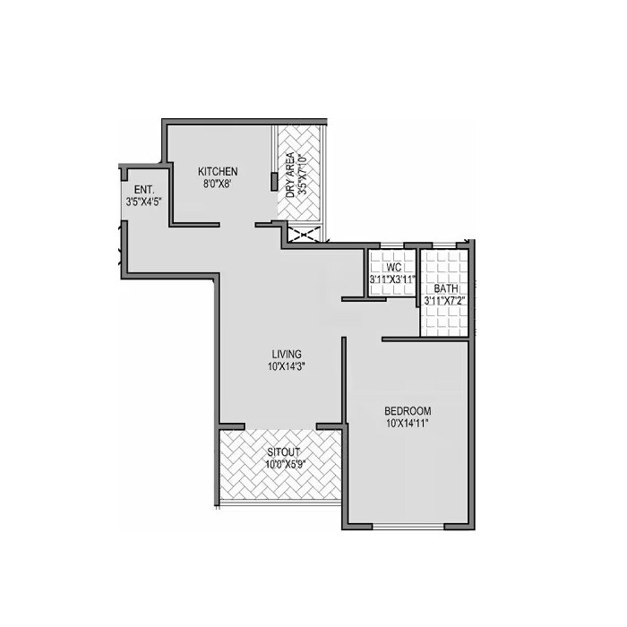 Floor plan of 1 BHK 503 Sq. Ft. Apartment in Badhekar Keshar Apartment, Pune