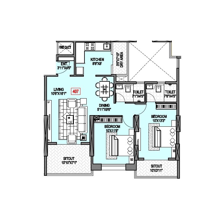Floor plan of 2 BHK 642 Sq. Ft. Apartment in Badhekar Keshar Apartment, Pune