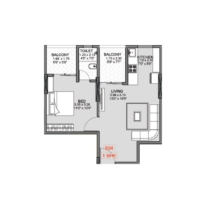 Floor plan of 1 BHK 512 Sq. Ft. Apartment in Badhekar Krishnakunj, Pune