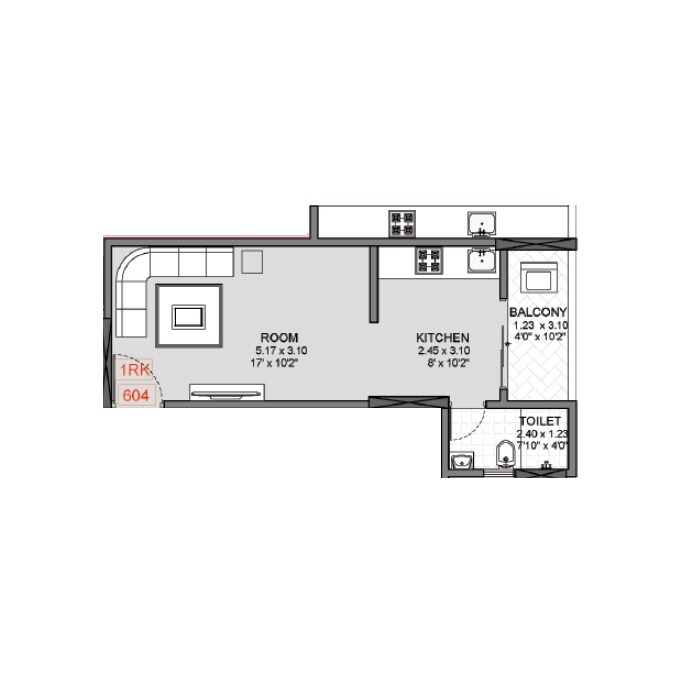 Floor plan of 343 Sq. Ft. Studio in Badhekar Krishnakunj, Pune