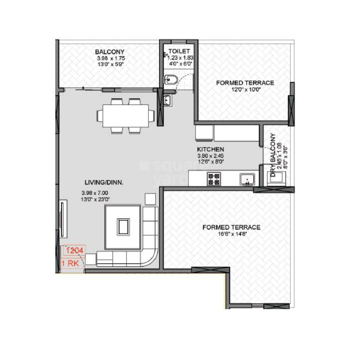 Floor plan of 566 Sq. Ft. Studio in Badhekar Krishnakunj, Pune