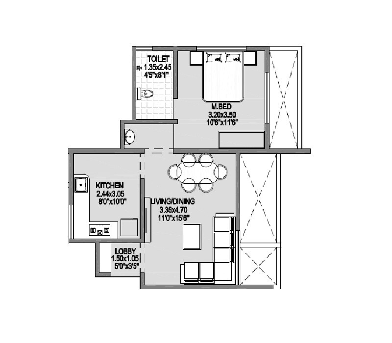 Floor plan of 1 BHK 465 Sq. Ft. Apartment in Badhekar Nirmitee Heights, Pune