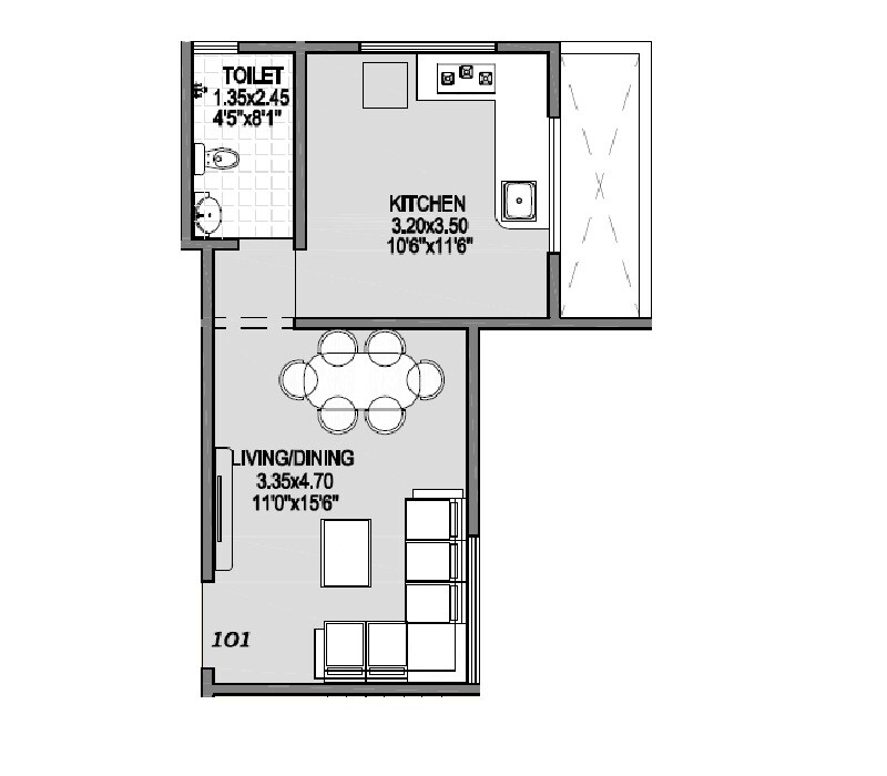 Floor plan of 351 Sq. Ft. Studio in Badhekar Nirmitee Heights, Pune