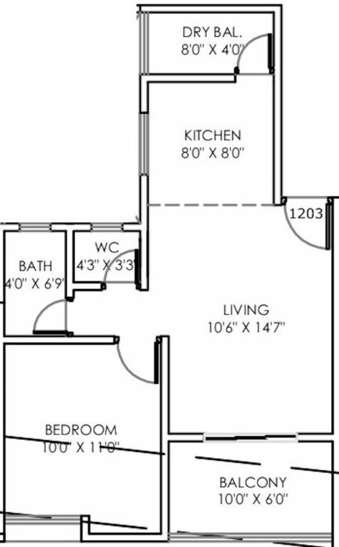 Floor plan of 1 BHK 609 Sq. Ft. Apartment in Badhekar Pushkar, Pune