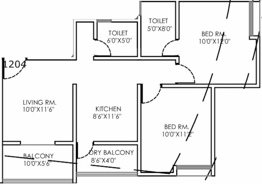 Floor plan of 2 BHK 842 Sq. Ft. Apartment in Badhekar Pushkar, Pune