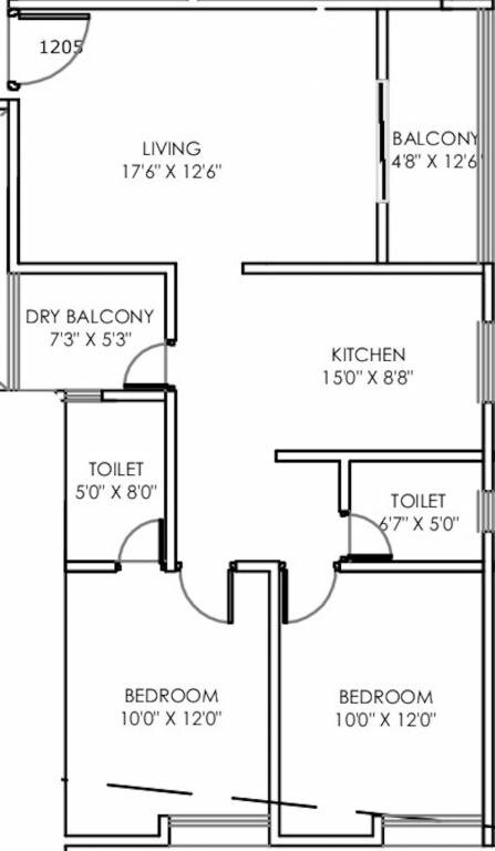 Floor plan of 2 BHK 908 Sq. Ft. Apartment in Badhekar Pushkar, Pune