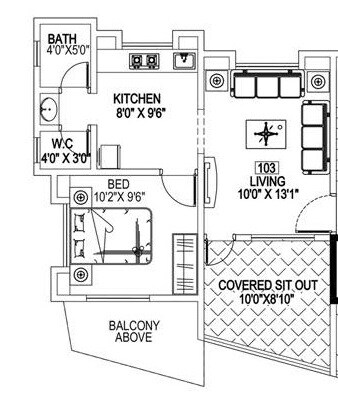 Floor plan of 1 BHK 421 Sq. Ft. Apartment in Badhekar Samruddhi Residency, Pune