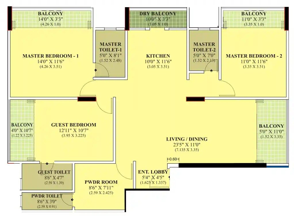 3 BHK 1367 Sq. Ft. Apartment