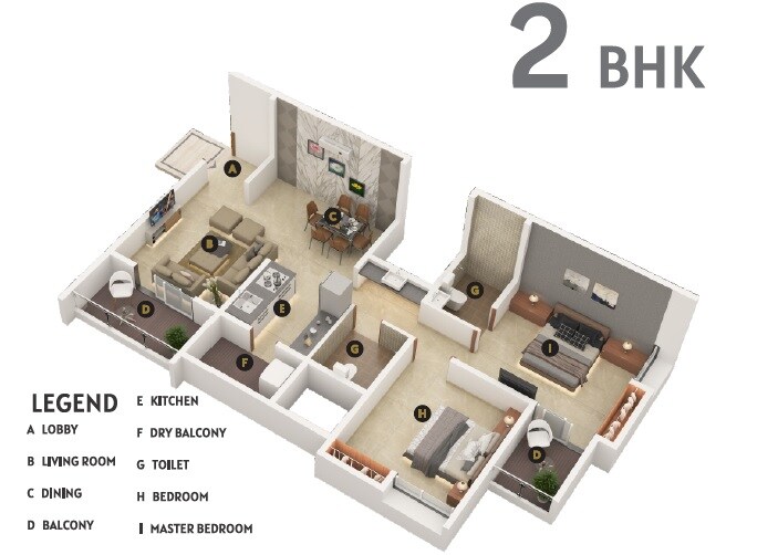 Floor plan of 2 BHK 799 Sq. Ft. Apartment in Balaji Serenity Baner, Pune