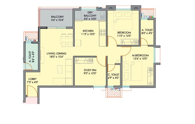 Floor plan of 2 BHK 868 Sq. Ft. Apartment in Balaji BG Aspiro, Pune