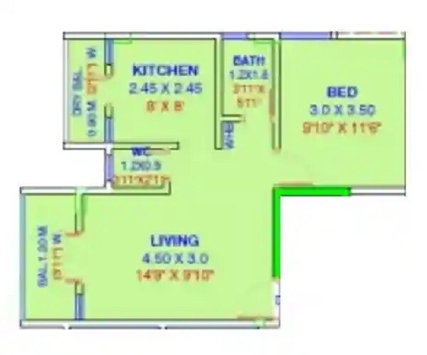 Floor plan of 1 BHK 479 Sq. Ft. Apartment in Balaji Blossom, Pune