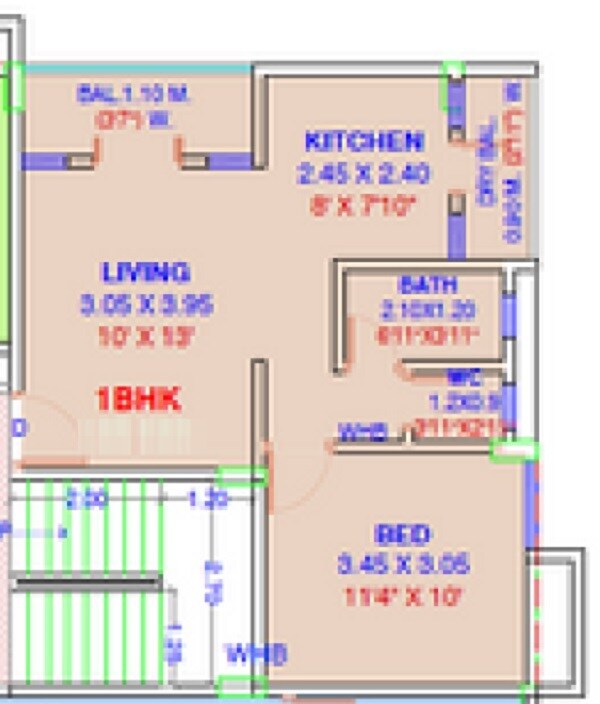 Floor plan of 1 BHK 495 Sq. Ft. Apartment in Balaji Blossom, Pune