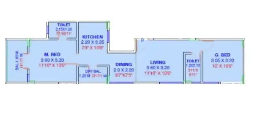 Floor plan of 2 BHK 681 Sq. Ft. Apartment in Balaji Blossom, Pune