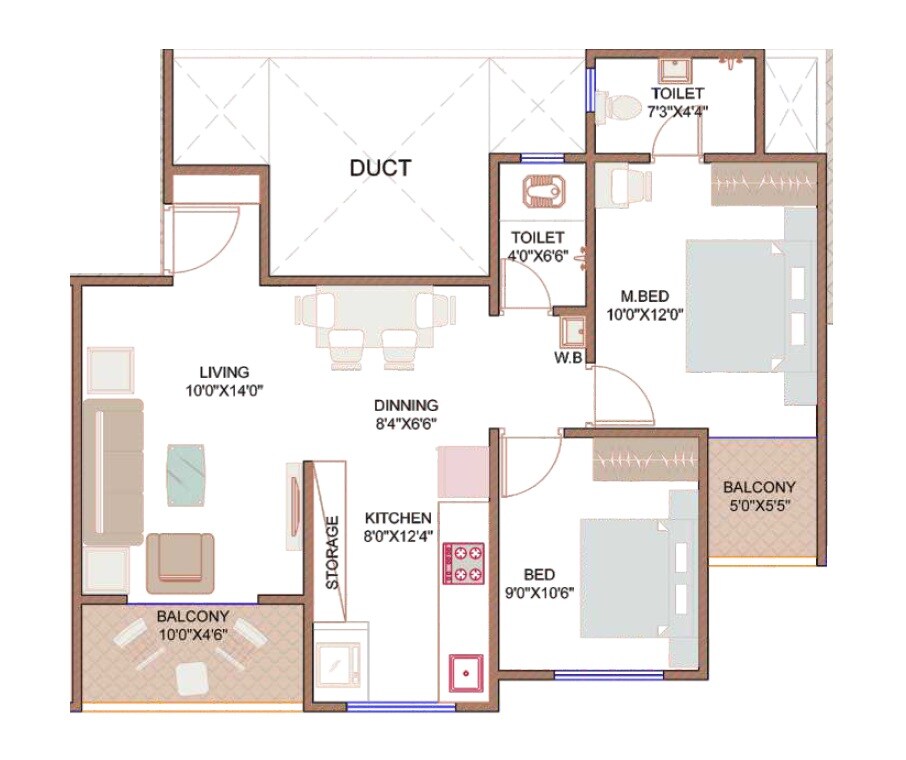 Floor plan of 2 BHK 700 Sq. Ft. Apartment in Balaji Nandanvan, Pune