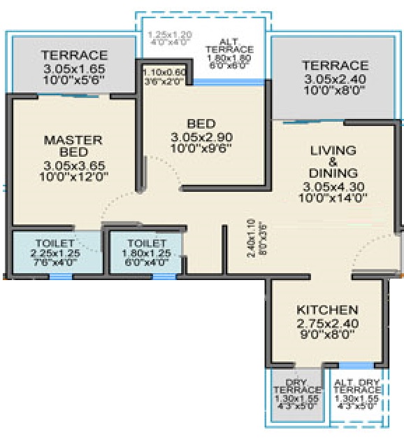 2 BHK 725 Sq. Ft. Apartment in Balaji Oriana Crest