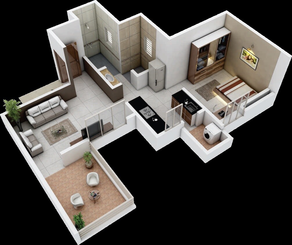 Floor plan of 1 BHK 360 Sq. Ft. Apartment in Balaji Vishnu Greens, Pune