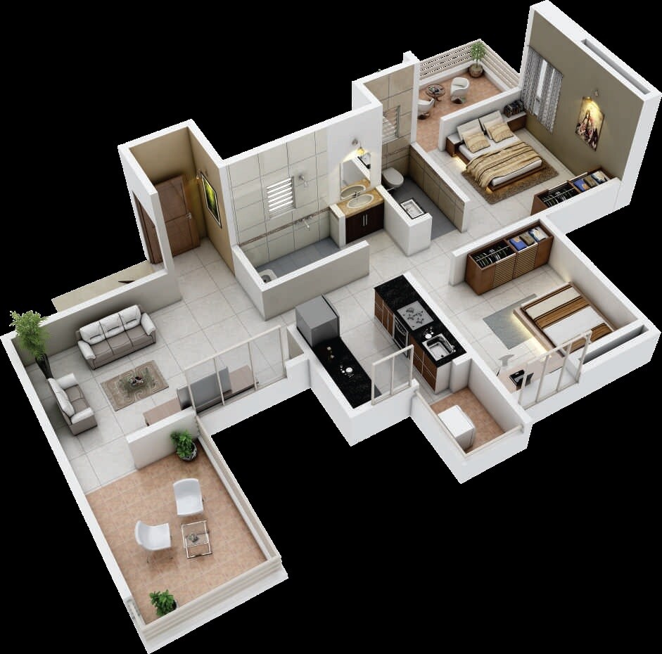 Floor plan of 2 BHK 463 Sq. Ft. Apartment in Balaji Vishnu Greens, Pune
