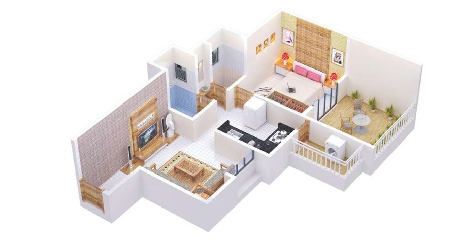 Floor plan of 1 BHK 321 Sq. Ft. Apartment in Balaji Vishwa, Pune
