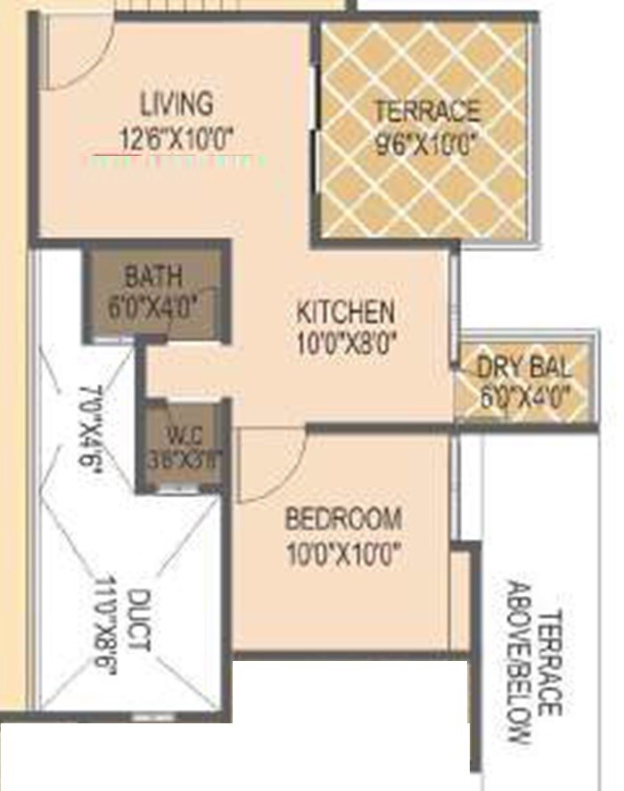 Floor plan of 1 BHK 369 Sq. Ft. Apartment in Balaji Vishwa, Pune