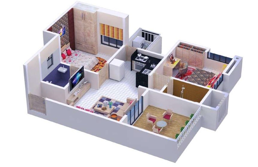 Floor plan of 2 BHK 427 Sq. Ft. Apartment in Balaji Vishwa, Pune