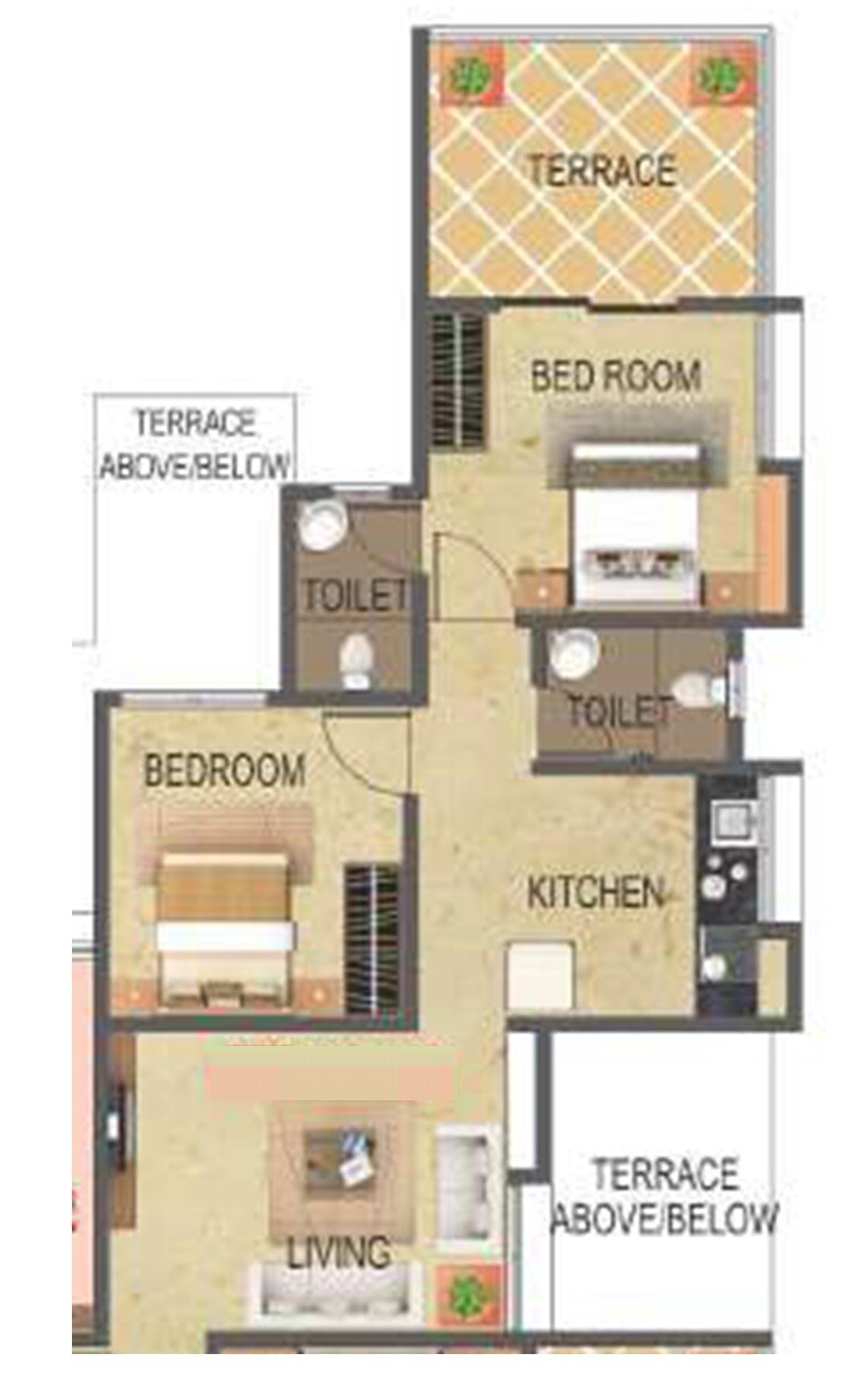 Floor plan of 2 BHK 447 Sq. Ft. Apartment in Balaji Vishwa, Pune
