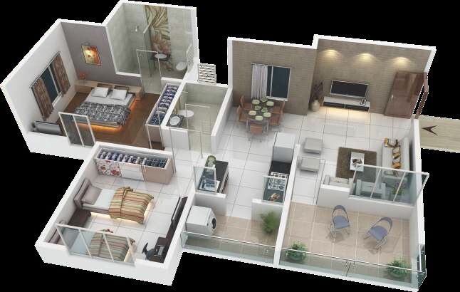 Floor plan of 2 BHK 585 Sq. Ft. Apartment in Balaji Whitefield Rainbow Nation, Pune