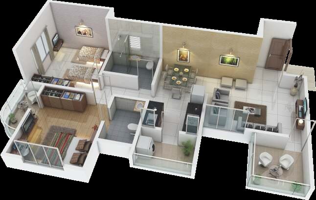 Floor plan of 2 BHK 673 Sq. Ft. Apartment in Balaji Whitefield Rainbow Nation, Pune