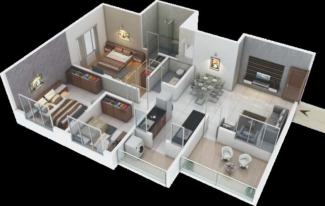 Floor plan of 2 BHK 717 Sq. Ft. Apartment in Balaji Whitefield Rainbow Nation, Pune