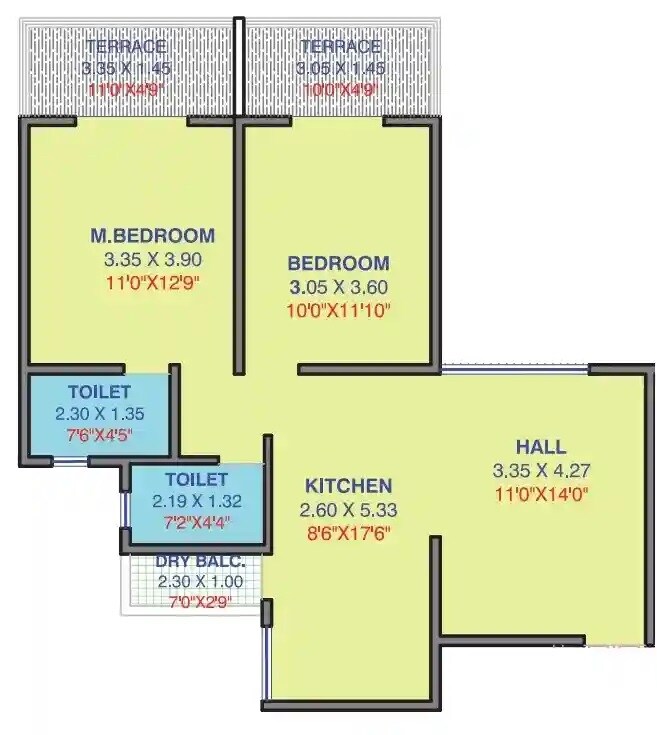 Floor plan of 2 BHK 758 Sq. Ft. Apartment in Balasai Elina Premium, Pune
