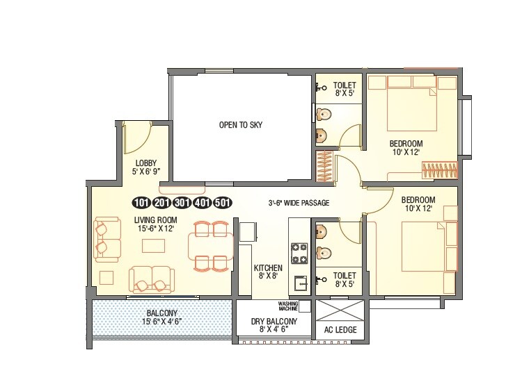 Floor plan of 2 BHK 656 Sq. Ft. Apartment in Balchand Amaltas Apartments, Pune