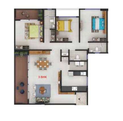 Floor plan of 3 BHK 1472 Sq. Ft. Apartment in Bandal Vedashree, Pune