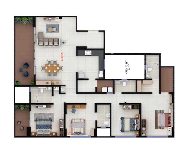 Floor plan of 4 BHK 1986 Sq. Ft. Apartment in Bandal Vedashree, Pune